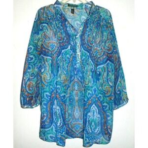 Ralph Lauren Top Cami Set XXL Blue Paisley Sheer Tunic Artsy Popover 2X Blouse